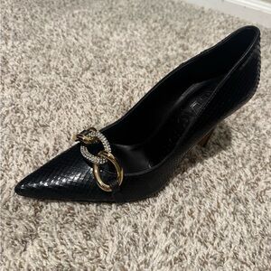 Karl Lagerfeld Black Heels with Gold Chain Detail